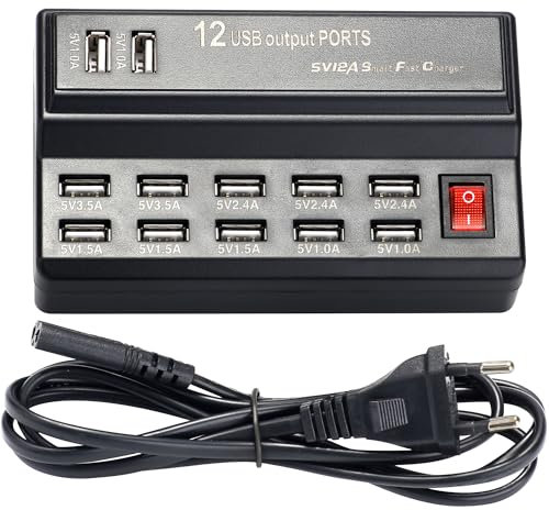SHUNSRSW 12 Ports Multiport Breite Kompatibilität USB Hub 5V 10A Power Bank Ladestation Adapter Ladegerät Home Travel (EU Stecker)