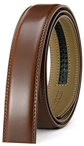 CHAOREN Herren Gürtel Ohne Schnalle, Ratsche Automatik Gürtel für Männer 35mm Breit Ledergürtel (Cognac, 125cm/28-42 taille verstellbar)