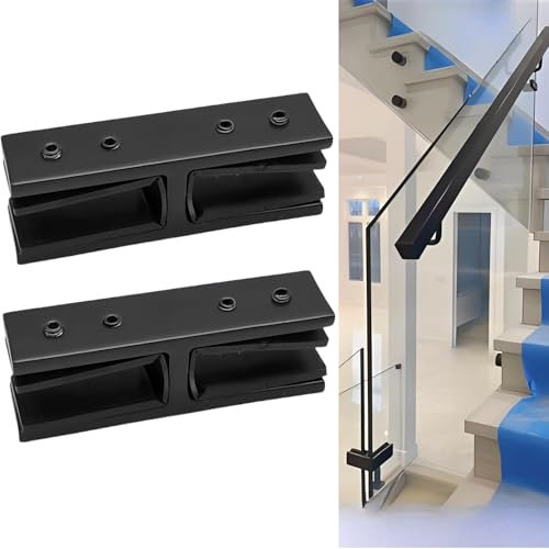KMERCE Pince Clôture en Verre en Acier Inoxydable 304 - Fixation clôture en verre de Garde-Corps d'Escalier -Balustrade en verre pour balcon, jardin,terrasse pour verre 10-13mm (180 degrés - NOIR)