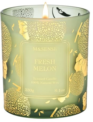 M&SENSE Frischer Melonen Duftkerzen im Glas, Brenndauer bis 42 Std, 230g Vegane Sojakerze, Sommer Duftkerze für Heim Deco & Schlafzimmer, Kerze Geschenk für Familie, Freunde, Partner