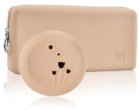Trousse Pinceaux Maquillage de Voyage Rangement Pinceaux Maquillage Femme Pochette Pinceaux Maquillage en Silicone, Etui Pinceaux Maquillage Porte-Pinceau Boite Trousse De Maquillage Houppette, Kaki