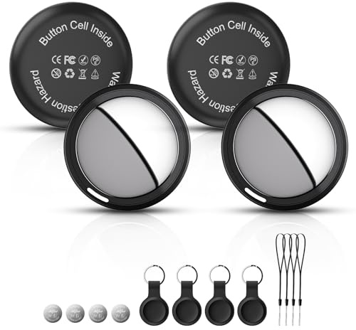 Bnlei Localizador Smart Air Tracker Tag Funciona con Apple Buscar (Solo iOS), Batería de Repuesto Incluida, Bluetooth Rastreador para Llaves, Coche, Bicicleta, Bolso (Negro, Paquete de 4)