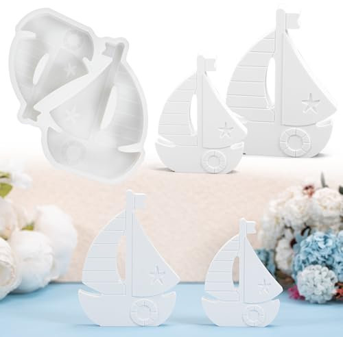 Stampi in silicone estivi – Stampi in silicone per candele e gesso, decorazioni fai da te per barche a vela estive e lavori fai da te, 2 combinazioni