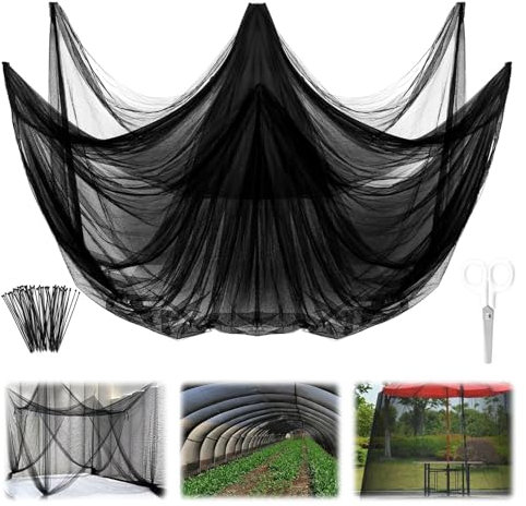Moskitonetz Outdoor 3*10M, Schwarz Insektenschutznetz with 100 Kabelbinder & Weiße Schere, Fliegennetz für Innen & Außen, Robustes Insekten- und Vogelschutznetz für Terrasse, Balkon, Pavillon, Camping