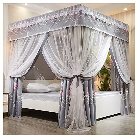 Moskitonetz Betthimmel mit 4 Stangen Unterstützung - Einfache Installation, Doppelter Verdunkelungsvorhang für Schlafzimmer Dekoration und Komfort