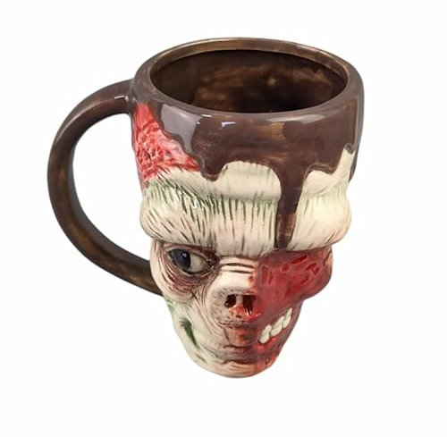 Taza de cerámica de calavera de zombi, 350 ml, diseño único inspirado en el terror con chocolate goteando, perfecta para los fanáticos de Halloween y terror