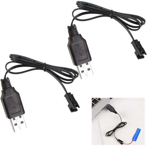 2 Stück USB Akku Ladekabel 45cm, Ladegerät Kabel Mit SM-2P Stecker Für 3,6V 3,7V Li-Ionen NiMH NiCd Akkus, Kompatibel Mit RC Auto Boot Flugzeug Drohne Ferngesteuertes Spielzeug