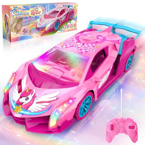 Ferngesteuertes Auto mit Bunten Licht, 2,4GHz RC Car Spielzeug ab 3-12 Jahre Mädchen, Einhorn Geschenke für Mädchen Geschenke 3 4 5 6 7 8 Jahre Kinderspielzeug Spiele Weihnachten Geburtstag Geschenk
