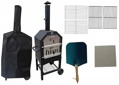 Horno de leña para exteriores con 158 cm de alto y 66 cm de ancho, indicador de temperatura de acero inoxidable (50-800 °F), incluye piedra para pizza y parrillas para una cocción versátil