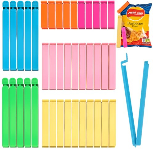 40 PCS Chip Clips, Sealing Bag Plastic Clip with Curved Design, Colorful Kitchen Clip for Chips and Other Food Bags, Snack Clips in 3 Size (2.8, 4.3, 5.5)