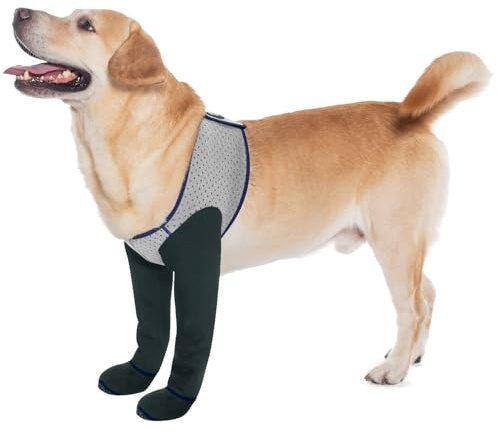 COODEO Hundesocken gegen Pfotenlecken | Wasserfeste Pfotenschutzstiefel mit rutschfesten Sohlen zur Wundheilung & Hautschutz (Grau, XL)