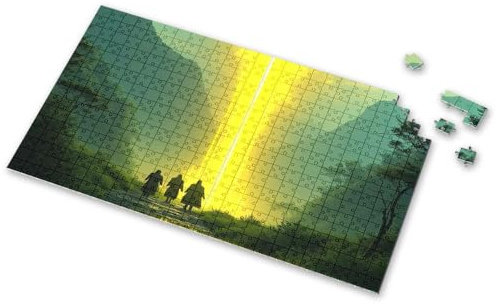 Puzzles für Kinder im Alter von 4–6 Jahren, drei Figuren gehen in Richtung eines leuchtenden Lichts in einem nebligen Wald, Bilderpuzzle, 4 Jahre altes Mädchen, Geburtstagsgeschenke, Puzzlebrett (300