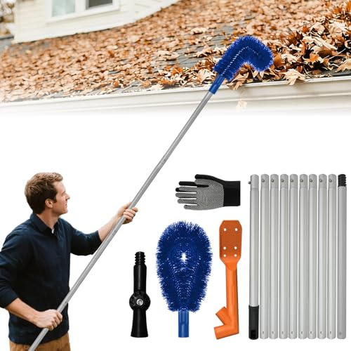 Longtor 12.9ft Aluminum Gutter Cleaning Tools with Brush & Scoop No Ladder