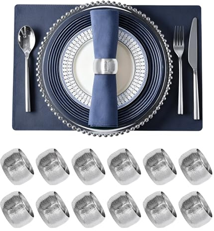 Serviettenringe Silber, 12 Stück Weihnachten Serviettenring, Elegante Metall Serviettenschnallen, Zuhause Tischdekoration Napkin Rings für Hochzeitsfeier Abendessen Jubiläum Party
