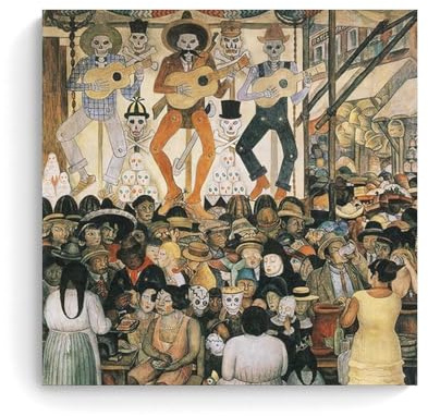 The Day of The Dead Diego Rivera Poster, mexikanischer Wandkunst, Wandkunst, zeigt Skelettmusiker und feiert Menschenmenge, Kunst, Leinwandbild, Wanddruck, Foto, Zuhause, moderne Dekoration, ungerahmt