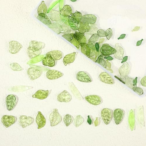 120Pcs Green Leaf Beads Leaf Beads Charms Transparent Green Beads | for Jewelry Making, Acrylic, for Beaded Plants, Earrings, Necklaces, Bracelets, Pendants, DIY Crafts, Jewelry