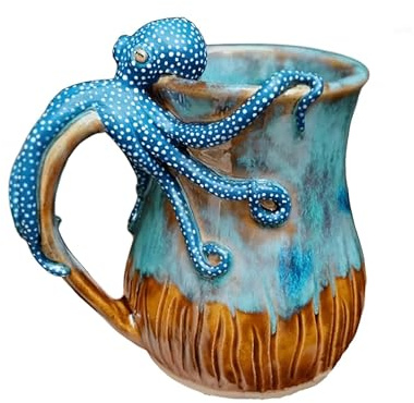 PAEFIU Oktopus-Becher, 3D Lenticular Oktopus Kaffeetasse, Tier Harztassen, Trinkbecher Mit Meeresbewohnern, für Heimdekoration Und Meeresliebhaber Tiefblaue Artisan-Tasse
