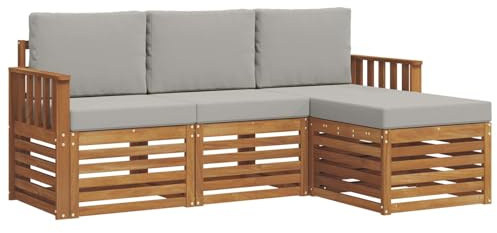vidaXL Sofagarnituren 4 pcs Natürlich und Hellgrau Massivholz Akazie, Moderner Garten-Sofa, robuster Sectional für den Außenbereich, stylishe Lounge, Terrasse für Komfort