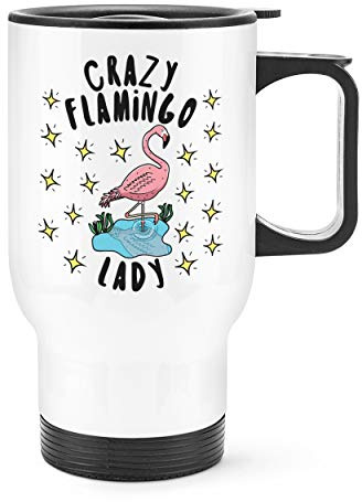 Crazy Flamingo Lady Stars Travel Mug Cup with Handle