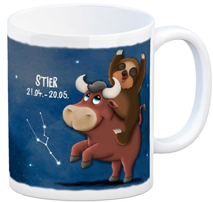trendaffe Kaffeebecher mit Faultier Sternzeichen Stier Motiv