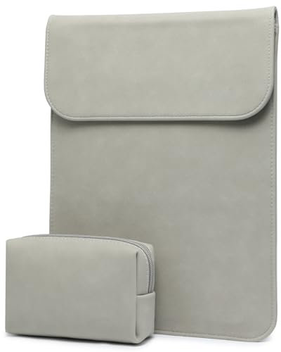HYZUO 15-16 Zoll Laptop Hülle Tasche Laptophülle für MacBook Pro 16 M4/M3/M2/M1 A3403 A3186 A2991 2025-2019, XPS 15, MacBook Pro 15 2015-2012 A1398, Kunstlederhülle mit Tragetasche, Hellgrau