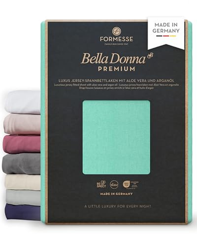 Bella Donna Premium feines Luxus-Jersey-Spannbettlaken: seidig&weich, glatt | FORMESSE Farbe Mint; 200x220-200x240cm, bis 30cm; 97% Baumwollzwirn, 3% Elastan; Aloe vera, Arganöl, merzerisiert