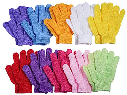 10 Pairs Exfoliating Gloves, 100% Nylon Double Sided 10 Colors