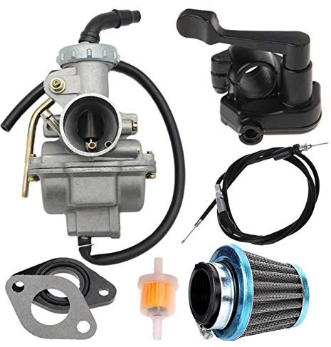 PZ20 Carburetor and Thumb Throttle Cable Accelerator Handle Assembly Compatible with TaoTao NST SunL Kazuma Baja 50cc 70cc 90cc 110cc 125cc ATV 4 Wheeler Go Kart Dirt Bike Carb with Air Fuel Filter