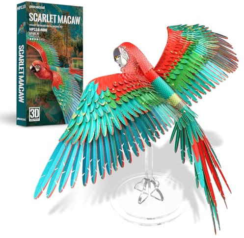 Piececool 3D Puzzle Metal Macaw Parrot, Animal Craft Model Kits for Adults to Build, 3D Puzzles Adult Teens for 304 Stainless Steel, Ideal as Gifts, Home Decoration, DIY, 83 Pieces