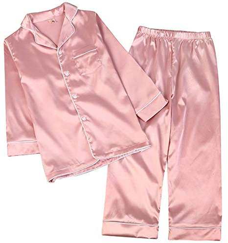 amropi Ensemble Pyjama De Famille Pyjamas en Soie Vêtement de Nuit Ensembles pour Femme Enfant Rose,9-10 Ans