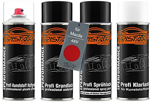 TRISTARcolor Pintura automotriz Set de botes de spray para plástico para Mazda 46V Soul Red Crystal Metallic Base adherente fondo pintura base pintura transparente con plastificante