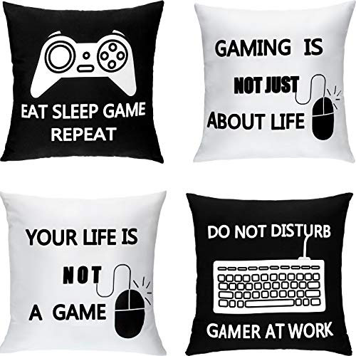 Boao 4 Stück Spielen Kissenbezug Spieler Kissenbezug Videospiel Kissenhülle für Spielen Fan Sofa Schlafzimmer Lustige Neuheit Geschenk Halloween Weihnachten Dekoration (40 x 40 cm/ 16 x 16 Zoll)