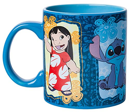 Silver Buffalo Disney Lilo and Stitch Tropical Panel Trio - Taza de cerámica de 20 onzas