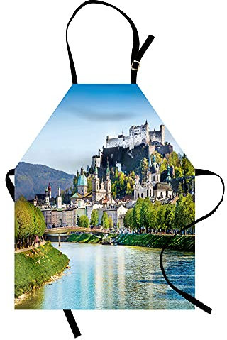 ABAKUHAUS Salzburg Kochschürze, Österreichische Historische Skyline, Höhenverstellbar Klare Farben ohne verblassen, Azurblau und Lindgrün