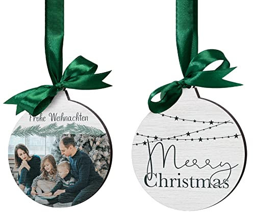 Persönlicher Holz Anhänger Weihnachtsbaum - personalisierte Christbaumkugel mit Foto - Weihnachtsanhänger Geschenkanhänger Tannenbaum - Holzanhänger Weihnachtsdeko