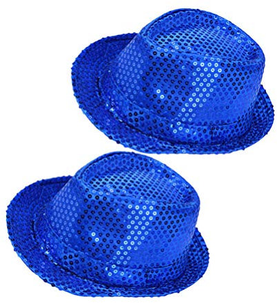 Amosfun 2 Stücke Pailletten Fedora Hut Jazz Hut Mütze 2022 Neujahr Top Mützen Kostüm Hut Cowboy Hut für Silvester Eve Party Cotusme Gefällt Mir Fotobooth Requisiten Blau