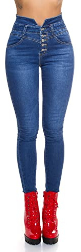 Jeans High Waist Damen Skinny Jeans Jeanshose Corsage Look (38, Blau)