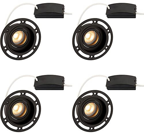 4 Pack Plaster-in Ceiling Downlight - 50W GU10 Reflector LED Bulb Required - Trimless Design - Matt Black Aluminium Alloy - Fits 82mm Hole - Dimmable Ceiling Light