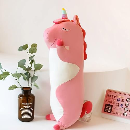 Yeqivo Kuscheltier Kawaii Einhorn Plüschkissen Stofftiere Langes Rosa Unicorn Körperkissen Kinder Plüschtier (70CM)