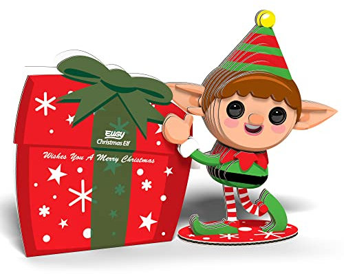 EUGY 650082 Weihnachtself, 3D Tier-Puzzle für Kinder und Erwachsene zum Zusammenbauen, DIY Tierfigur, Bastelset ab 6 Jahren