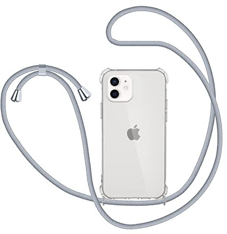 XTCASE Handykette Hülle für iPhone 11 mit Band, Transparent Silikon Handyhülle für iPhone 11 mit Kette Stossfest Schutzhülle - Schnur mit Case zum Umhängen in Grau