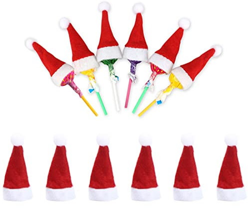 Bamboopack 12 PCS Christmas Mini Santa Hats Wine Bottles Cover Cup Lollipops Santa Hats for Christmas Ornaments Xmas Decoration Party Adornment Diy Xmas Tree Doll Presents Gifts
