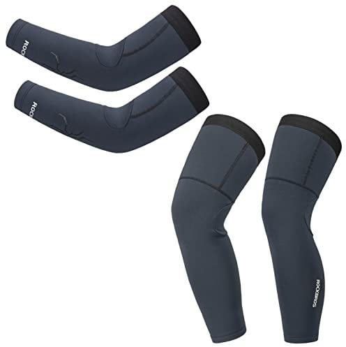 ROCKBROS Cycling Arm Sleeves + Leg Sleeves Windproof High-Stretch Anti-Slip Breathable Arm Warmers and Leg Warmers Knee brace for Road Bike Mountain Bike Running Basketball Men and Women