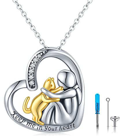 CHENGHONG Urnen Kette für Asche 925 Sterling Silber Katze Schmuck für Asche Andenken Katzen Anhänger Erinnerungs Geschenke für Katze Damen