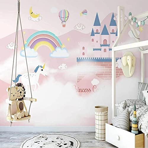 XTSWallpaper Arcs-En-Ciel Châteaux Nuages 200X100Cm Papier Peint Photo 3D Optique Trompe L Oeil | Déco Mural Tableaux Muraux Photo Mural Décor Motif Poster Géant Stickers Muraux Optique Fond Effet