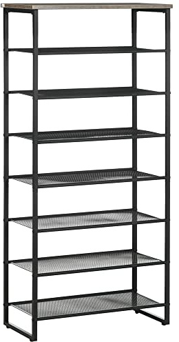 HOMCOM Étagère à Chaussures à 8 Niveaux Meuble de Rangement Range-Chaussures Porte-Chaussure 21 Paires de Chaussures Cadre en Acier Plateau supérieur Aspect Bois - 60 x 28,5 x 126 cm Noir