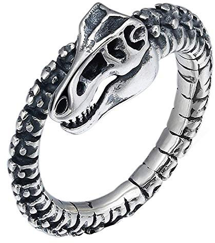 fikujap Vintage Schwarz 925 Sterling Silber Dinosaurier Skelett Ring Männer Frauen Einstellbare Vintage Kreative Dinosaurier Skelett Ring