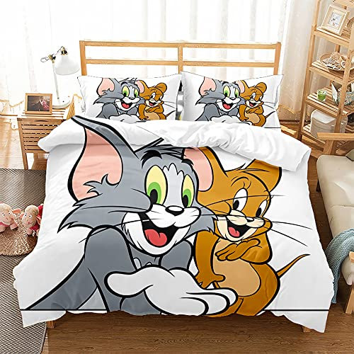 Ste-X Bettbezug-Set Tom Und Jerry, 100% Langstapelige Baumwolle, Atmungsaktives Bettwäsche-Set, Leichter Bettbezug Mit Verdecktem Knopfverschluss (135x200cm,TAJ 06)