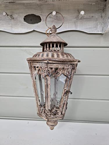Arinosa Laterne Shabby Chic Laterne Windlicht zum Hängen Metall Grau 20x20x41 cm