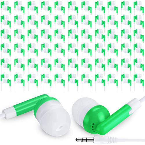 Yunsailing Confezione da 100 auricolari di base, confezionati singolarmente, da 3,5 mm, con filo, per studenti, scuole, ospedali, hotel, biblioteche, musei, MP3, idea regalo (verde)